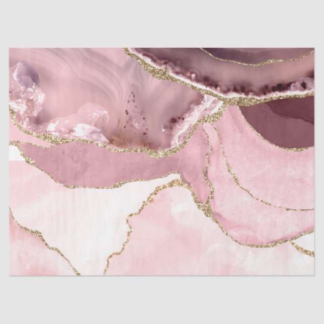 Rose Blush und Gold Glitzer Agate Seidenpapier (Vorderseite)