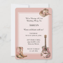 Rose Blush Western Cowgirl Bluorgitarre Geburtstag Einladung