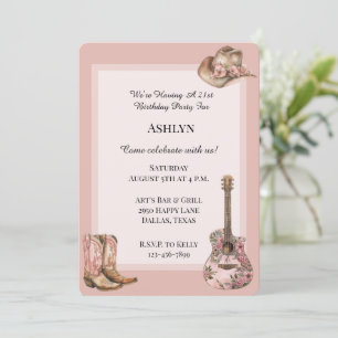 Rose Blush Western Cowgirl Bluorgitarre Geburtstag Einladung