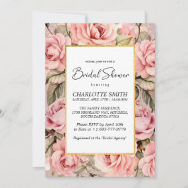 Rose Blütenfarben Brautparty Einladung