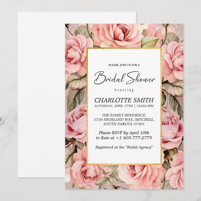Rose Blütenfarben Brautparty Einladung (Vorne/Hinten)
