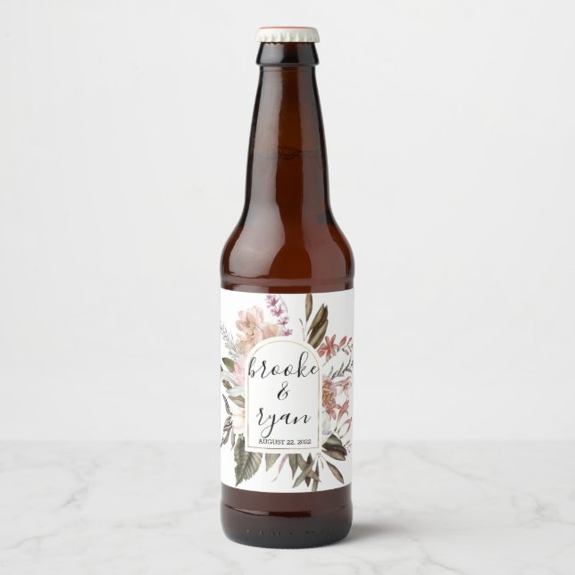 Rose Boho Wedding Beer Flasche Etikett (Vorderseite)