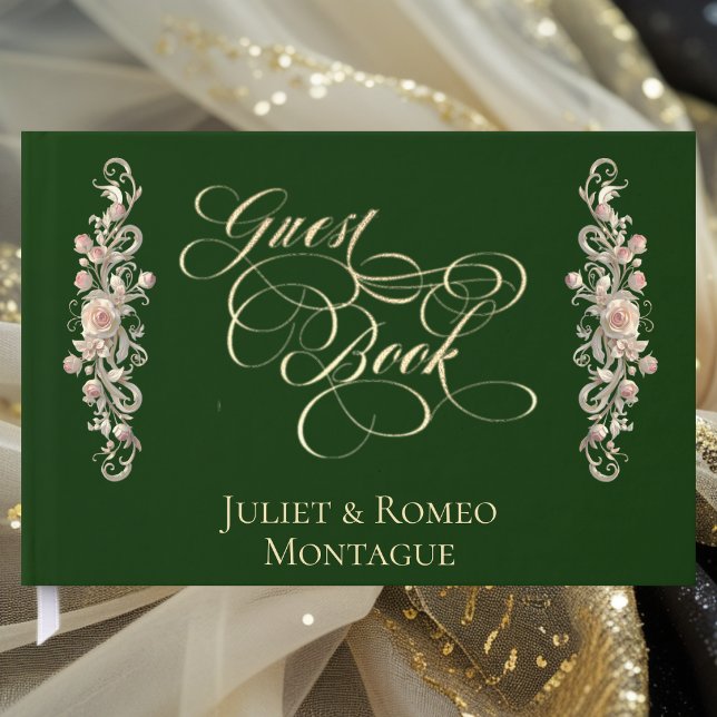 Rose Border & Heart Monogram - Emerald Guest Book Gästebuch (Von Creator hochgeladen)