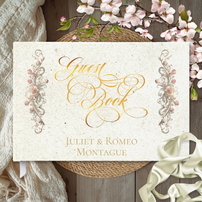 Rose Border & Heart Monogramm - Creme Gästebuch (Von Creator hochgeladen)