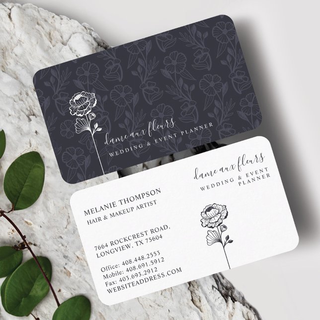Rose Botanische Blush Navy mit modernem Chic Visitenkarte (Modern Chic Floral Rose Botanical Blush Navy Business Card)