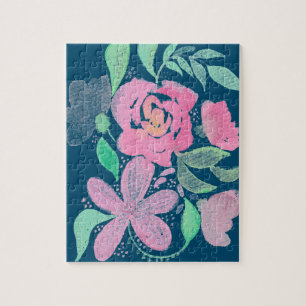 Rose Botanische Malerei mit handgewachsenen Blumen Puzzle