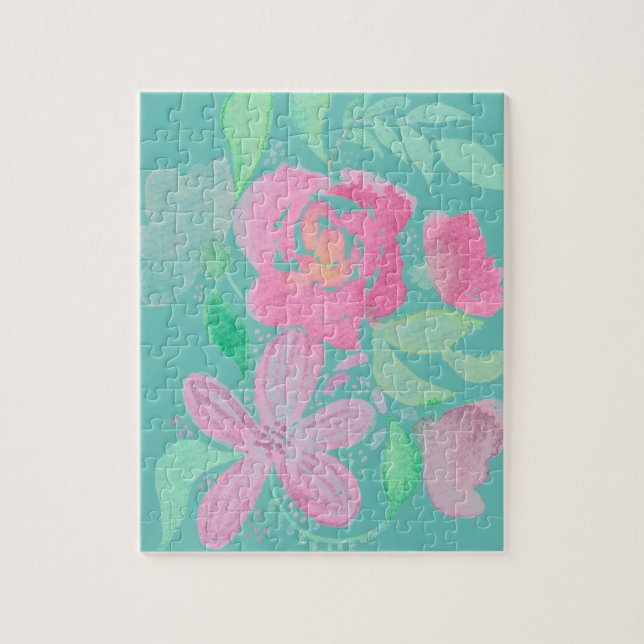 Rose Botanische Malerei mit handgewachsenen Blumen Puzzle (Vertikal)