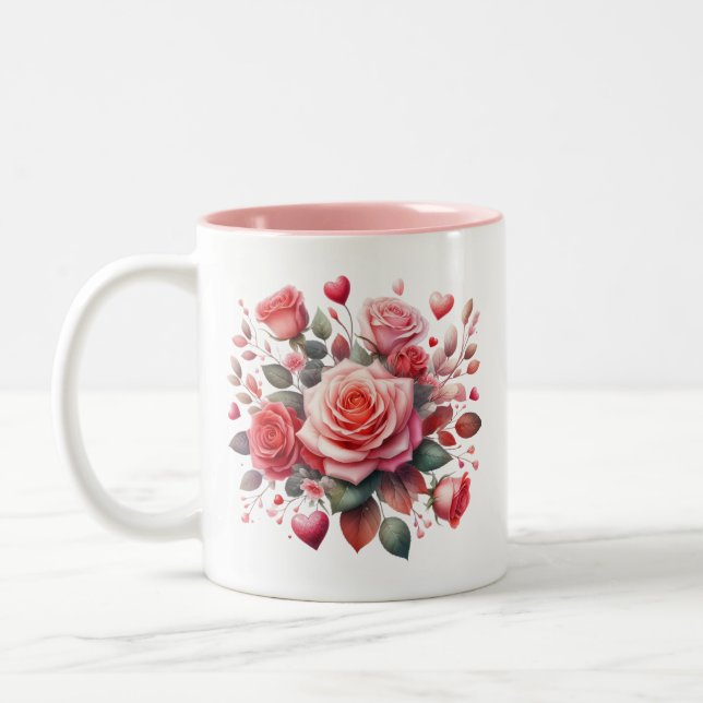 Rose Bouquet Blumendesign-62103 Zweifarbige Tasse (Links)