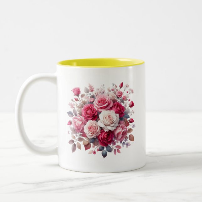 Rose Bouquet Blumendesign-62104 Zweifarbige Tasse (Links)