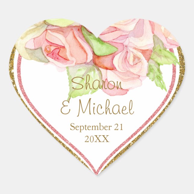Rose Bouquet Brautparty Blush Pink Herz-Aufkleber (Vorderseite)