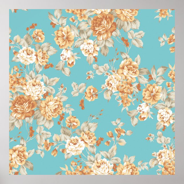 Rose Bouquet Design Nahtloses Muster mit weißer Ba Poster (Vorne)