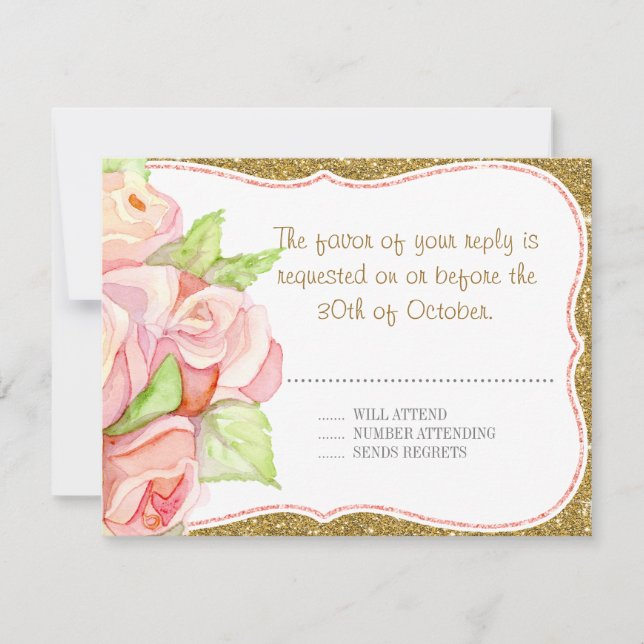 Rose Bouquet Gold Blush Pink UAWG RSVP Karte (Vorderseite)