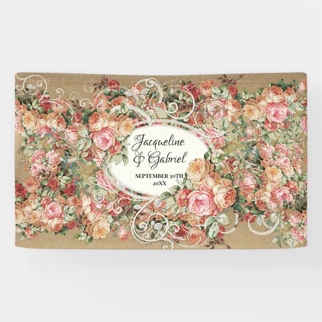 Rose Bouquet Gold Vintages Brautparty Banner (Horizontal)