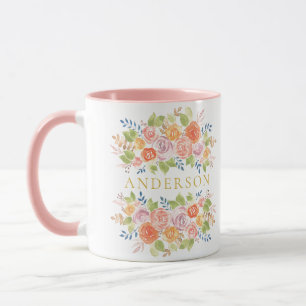 Rose Bouquet Gold Wasserfarbe mit Namen Tasse