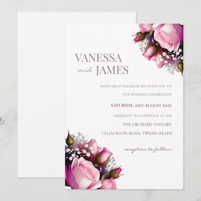 Rose Bouquet Hochzeit Einladung (Vorne/Hinten)