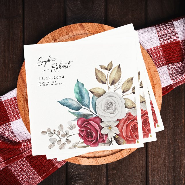 Rose Bouquet Hochzeit Personalisiert Serviette (Von Creator hochgeladen)