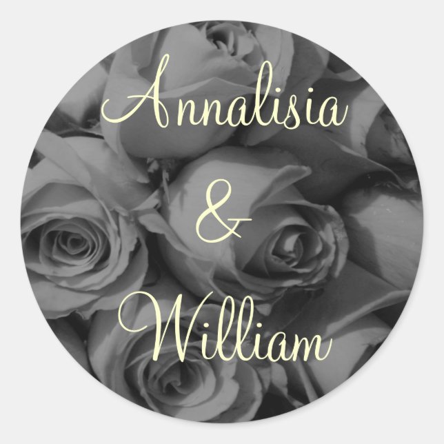 "Rose Bouquet in Black & White" (1) Runder Aufkleber (Vorderseite)