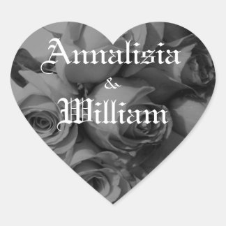 "Rose Bouquet in Black & White" (2) Herz-Aufkleber