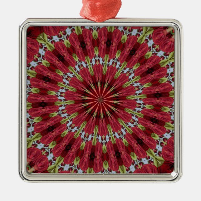 Rose Bouquet Kaleidoskop unter Glas 1 Ornament Aus Metall (Vorne)