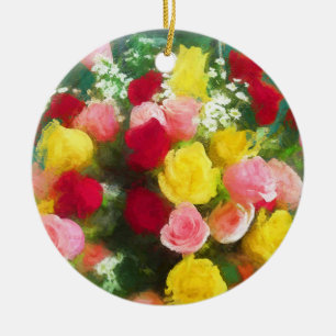 Rose Bouquet Malerei - Niedliche Original Blume Ku Keramik Ornament