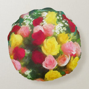 Rose Bouquet Malerei - Niedliche Original Blume Ku Rundes Kissen