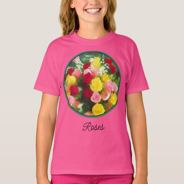 Rose Bouquet Malerei - Niedliche Original Blume Ku T-Shirt (Vorderseite)