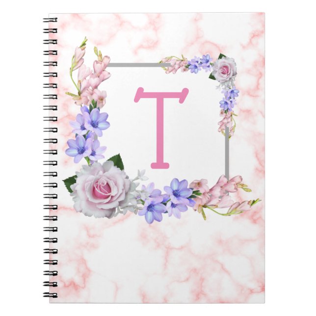 Rose Bouquet Monogram Pink Notizblock (Vorderseite)