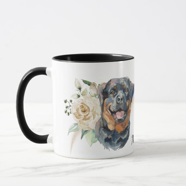 Rose Bouquet Rottweiler Hund Tasse (Links)
