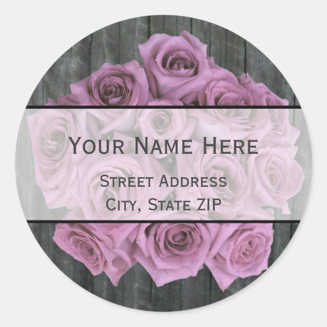 Rose Bouquet und Barnwood Address Label Runder Aufkleber (Vorderseite)