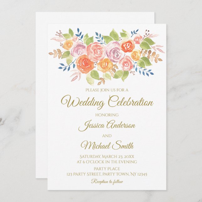 Rose Bouquet Wedding Card Einladung (Vorne/Hinten)