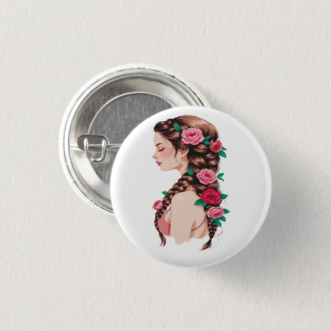 Rose Braided Hair Floral T-Shirt für Frauen Button (Vorne & Hinten)