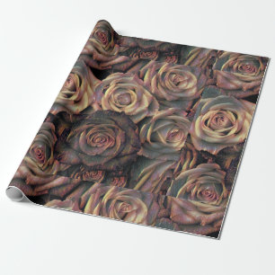 Rose, braun, orange, vergoldet geschenkpapier