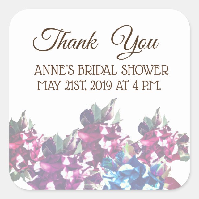 Rose Bridal ShowerSticker Quadratischer Aufkleber (Vorderseite)