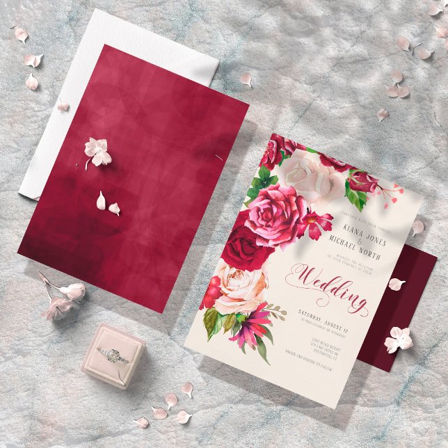 Rose Burgund/Cream Wedding ID584 Einladung (Von Creator hochgeladen)