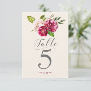 Rose Burgund/Cream Wedding Tischnummern ID584