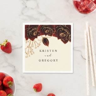 Rose Burgund Gold Wedding Napkins Serviette