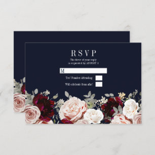 Rose Burgundy Bloral Wedding RSVP Einladung