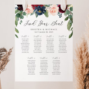 Rose Burgundy Floral Finden Sie Ihren Sitzplan Poster