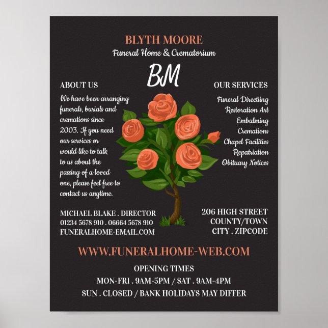Rose Bush, Beerdigung Zuhause, Direktoren Poster (Vorne)
