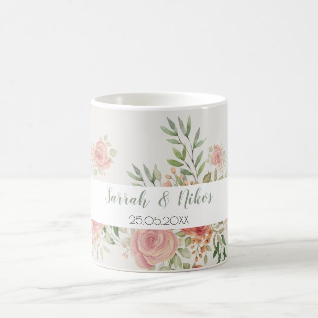 Rose Bush Wasserfarbe Kunst Mit Monogramm Kaffeetasse (Mittel)