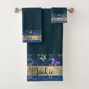 Rose Butterfly Blue Handtuch Badhandtuch Set
