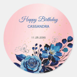 Rose Butterfly Gold Glitzer Rosa Geburtstag Runder Aufkleber