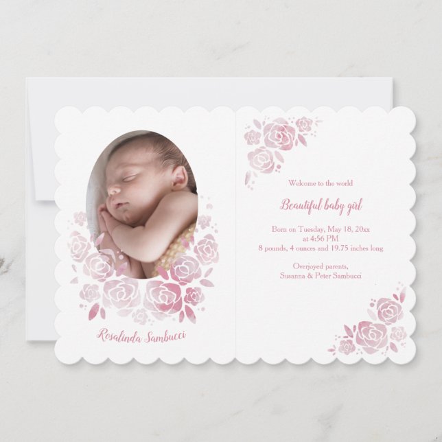 Rose Cameo Foto Geburtsankündigung Einladung (Vorderseite)