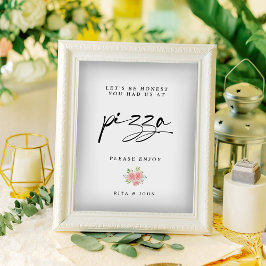 Rose Carnation Calligraphy Pizza Bar Wedding Sign Sockelschild