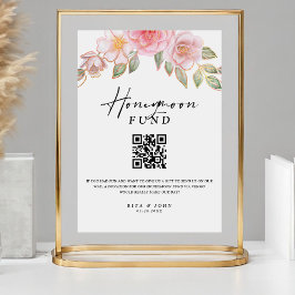 Rose Carnation Honeymoon Fund Cash QR Code Hochzei Sockelschild