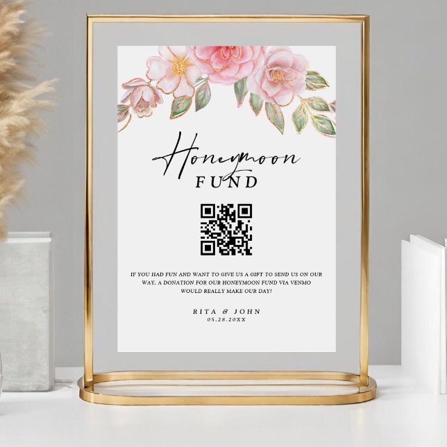 Rose Carnation Honeymoon Fund Cash QR Code Hochzei Sockelschild (Von Creator hochgeladen)