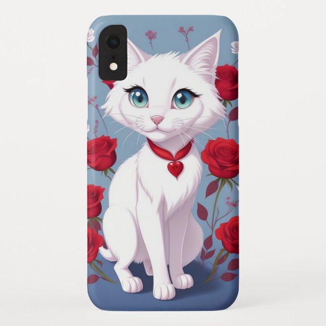 Rose Cat Case-Mate iPhone Hülle (White Cat Pretty Blue Eyes Colorful Background iPhone Case!)