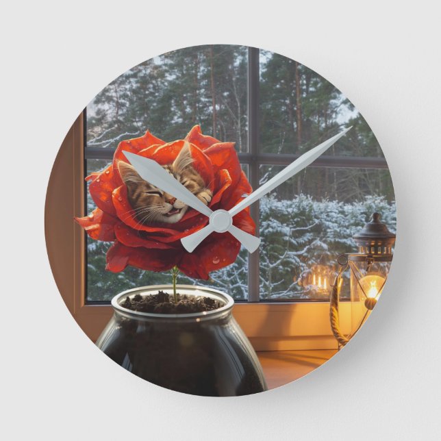 Rose Cat Dream  Runde Wanduhr (Vorderseite)