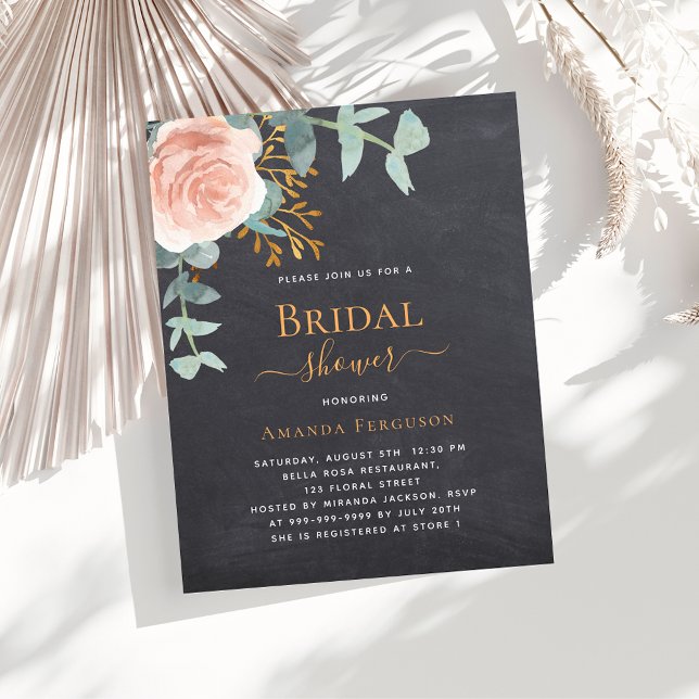 Rose chalkboard budget Bridal Showeinladung (Von Creator hochgeladen)