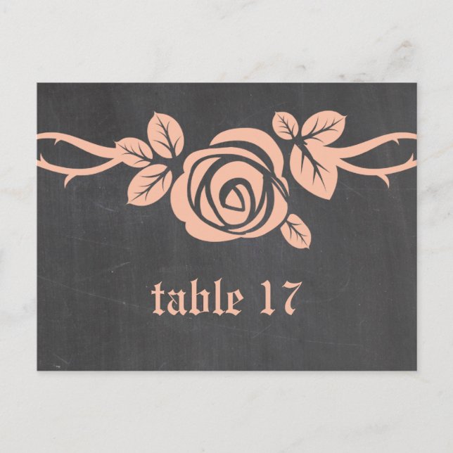 Rose Chalkboard Tischnummer Postkarte (Vorderseite)